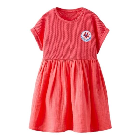 ZARA Kids | Coral Red | COMBINATION EMBROIDERED DRESS - Picture 2 of 6